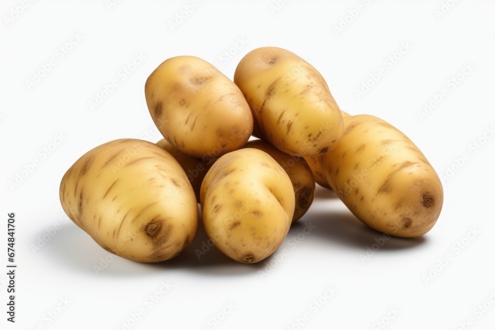Aufkleber a pile of potatoes neatly arranged on a white surface. this image can be used to depict farm produce