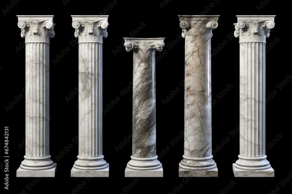 Poster A collection of four marble columns of varying sizes. Perfect for adding a touch of elegance to any architectural or design project