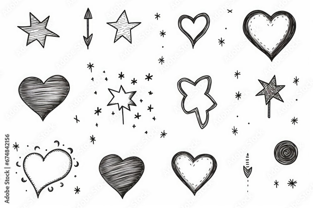 Aufkleber A collection of hand-drawn hearts and stars. Perfect for adding a touch of whimsy and love to any project or design