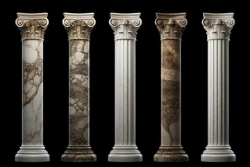 Obraz premium A set of four marble columns with a black background. Perfect for architectural designs and historical projects