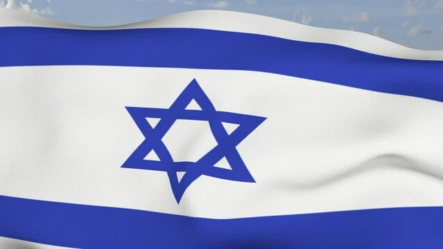 Loop der Israel Fahne wehend im Wind als Nahaufnahme 4K
