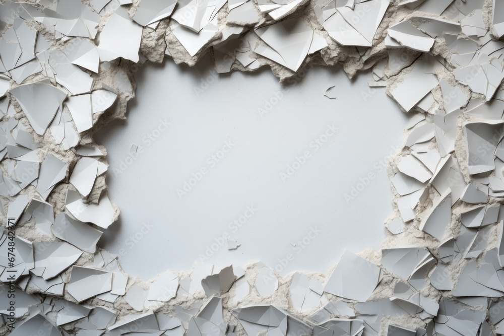 Poster A white frame made of broken pieces of paper. Can be used to add a unique touch to any design project