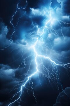 A powerful lightning bolt striking through a cloudy sky. This image captures the intensity and energy of a thunderstorm. Perfect for illustrating the forces of nature or adding drama to any project