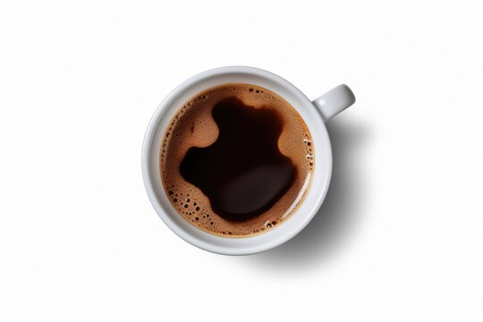 A simple and elegant image of a cup of coffee placed on a clean white surface. Perfect for illustrating concepts related to coffee, relaxation, morning routines, and workspace environments