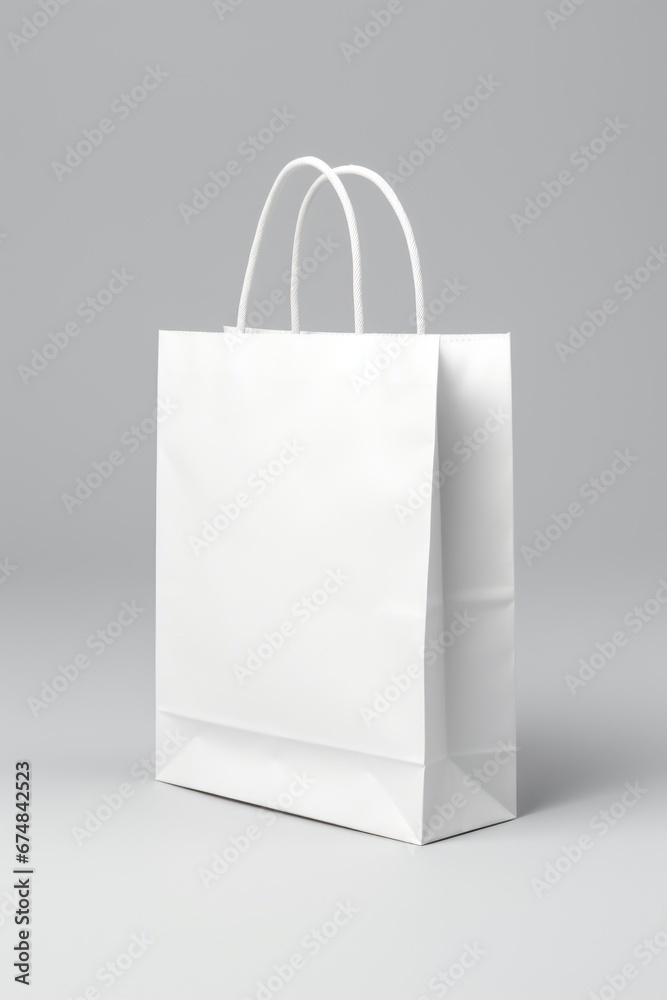 Poster A white paper bag is placed on a plain gray background. This versatile image can be used for various purposes