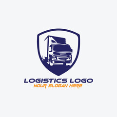 logistics moving trucking cargo service logo design vector