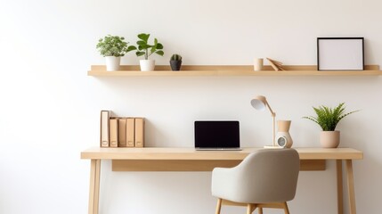 Cozy Minimalist Home Office with Light Oak Desk