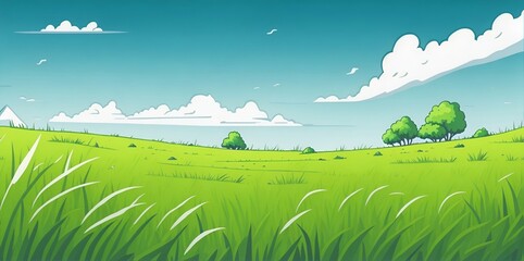 Obraz premium Green field landscape. AI generated illustration