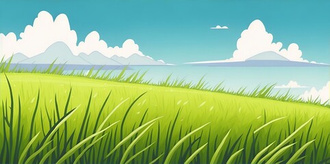 Obraz premium Green field landscape. AI generated illustration