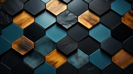 Foto op Plexiglas Dark colored hexagonal stones: Wallpaper and background for presentations and slides © Dejan