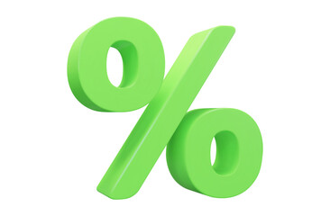 Green 3d sign percent discount on isolated background. Voucher gift. Vector illustration.