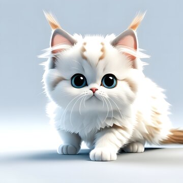 Fluffy White Kitten with Big Blue Eyes