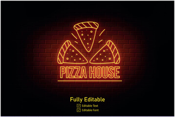 Pizza logo, emblems, neon signs. Collection of logo in neon style, bright neon sign advertising food Italian, Pizza, appetizer, cafe, bar and restaurant.