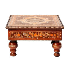 Elegant Rectangular Wooden Coffee Table with Intricate Inlay and Carved Details