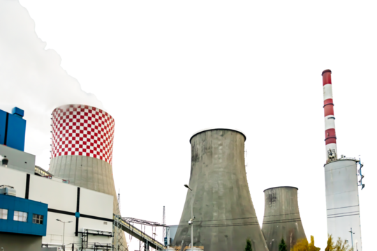 coal fired power plant white isolated background