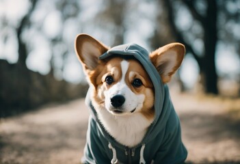 Cute corgi in a hoodie special clothing for dogs dressing up your puppy