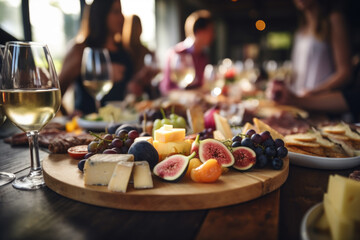 Obraz na płótnie Canvas Group of friends having wine tasting party in French restaurant
