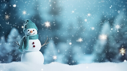 Naklejka na ściany i meble Little knitted snowmans on soft snow