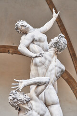 Close-up of the statue The Rape of the Sabine Women by Giambologna in Florence Loggia of Lanzi
