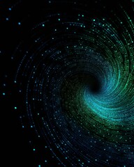 An imagined spiral is displayed on a black screen, styled with dark azure and green.