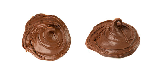 Obraz premium Chocolate Smear Isolated, Melted Chocolate Texture on White Background, Chocolate Sauce Pattern