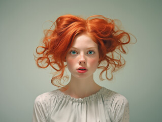 portrait of a woman with red curly hair