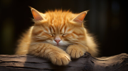 Obraz premium Adorable Orange Cat Napping with Paws Up