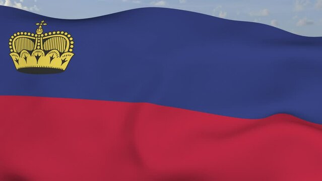 Loop der Liechtenstein Fahne wehend im Wind als Nahaufnahme 4K