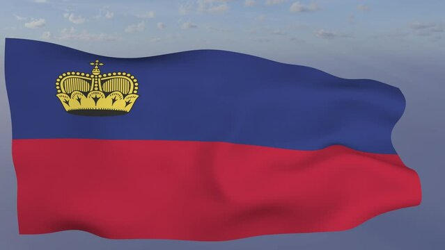 Loop der Liechtenstein Fahne wehend im Wind als Nahaufnahme 4K