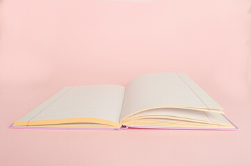 Copybook Mockup, Pink Notebook on Office Desk with Copy Space for Text, Moleskin Template - obrazy, fototapety, plakaty
