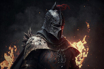 A captivating digital artwork depicting a fearsome knight in a full body armor with fire. Ai generated