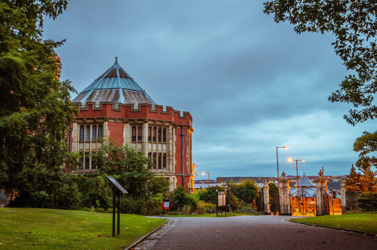 The University of Sheffield's building Firth Court as seen from Weston Park at dusk