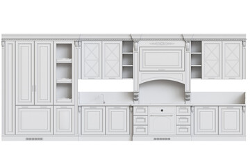 modern kitchen isolated on transparent background, home furniture, 3D illustration, cg render