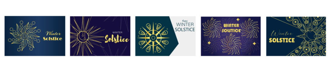 Set of greeting cards for winter solstice on white background