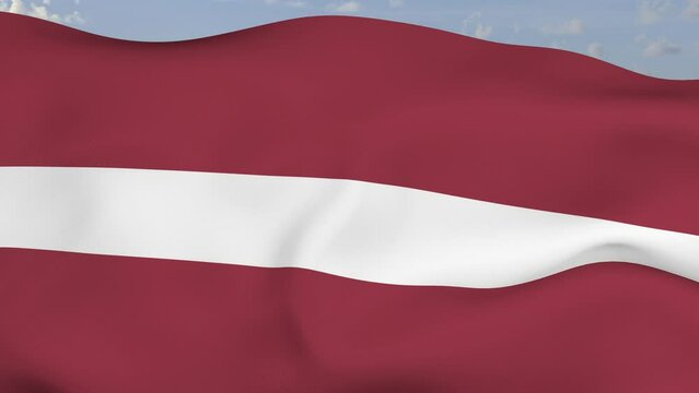 Loop der Latvia Fahne wehend im Wind als Nahaufnahme 4K