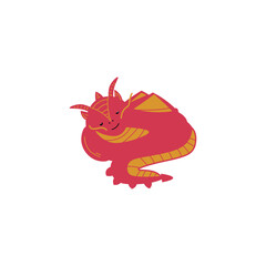 Sleeping red dragon on white background