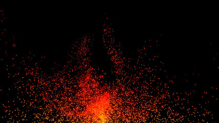 rising red flame , particle simulation in darkness
