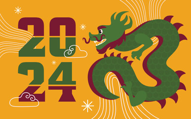 Beautiful New Year greeting card with Chinese dragon and figure 2024