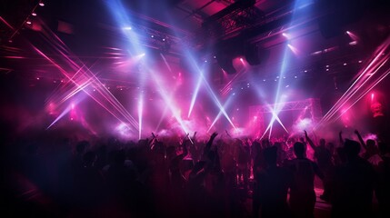  laser lights cutting through a smoky atmosphere, creating a high-energy club feel.