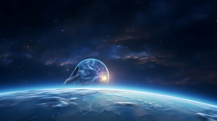 Ai generated earth planet viewed from the sky at night scape view, Planet Earth science map....