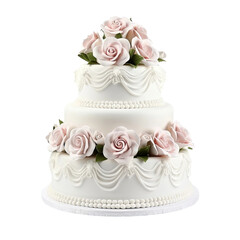 Obraz na płótnie Canvas Lovely Wedding Cake with Sugar Roses on Transparent Background
