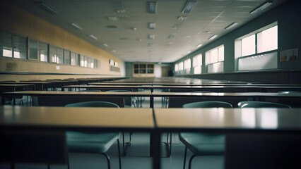 Obraz premium Empty university, collage classroom with tables and chairs.