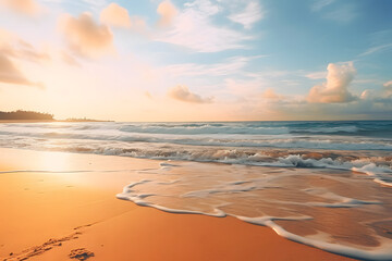 Obraz premium Island Idyll: The Sea's Gentle Lullaby Ushers in a Day of Sunlit Waves and Palm-Shaded Retreats.