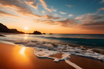 Paradise’s Preamble: The Morning Sun Casting Its Net of Gold Over the Slumbering Sea, Lulling the Beach into Daylight.