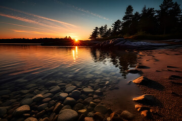 Sunset over the river. Made with AI