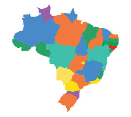 The detailed map of the Brazil with regions or states and cities, capitals.