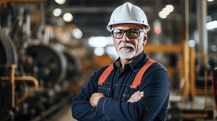 Focused engineer in safety goggles and hard hat operating complex machinery setup in an industrial manufacturing plant. Confident, skilled, and determined, ensuring worker safety