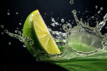 Slice of Lime and Soda Water Splash created with Generative AI Technology, ai, generative