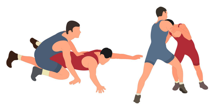 Image of athletes wrestlers in wrestling, fighting. Greco Roman wrestling, fight, combating, struggle, grappling, duel, mixed martial art, sportsmanship