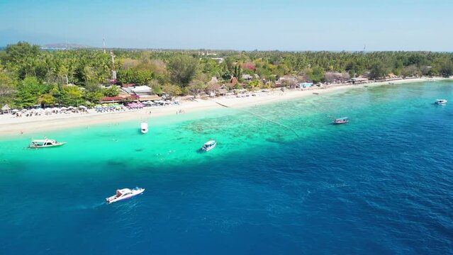 Amazing aerial view of Gili Air coastline on a sunny day, Indonesia